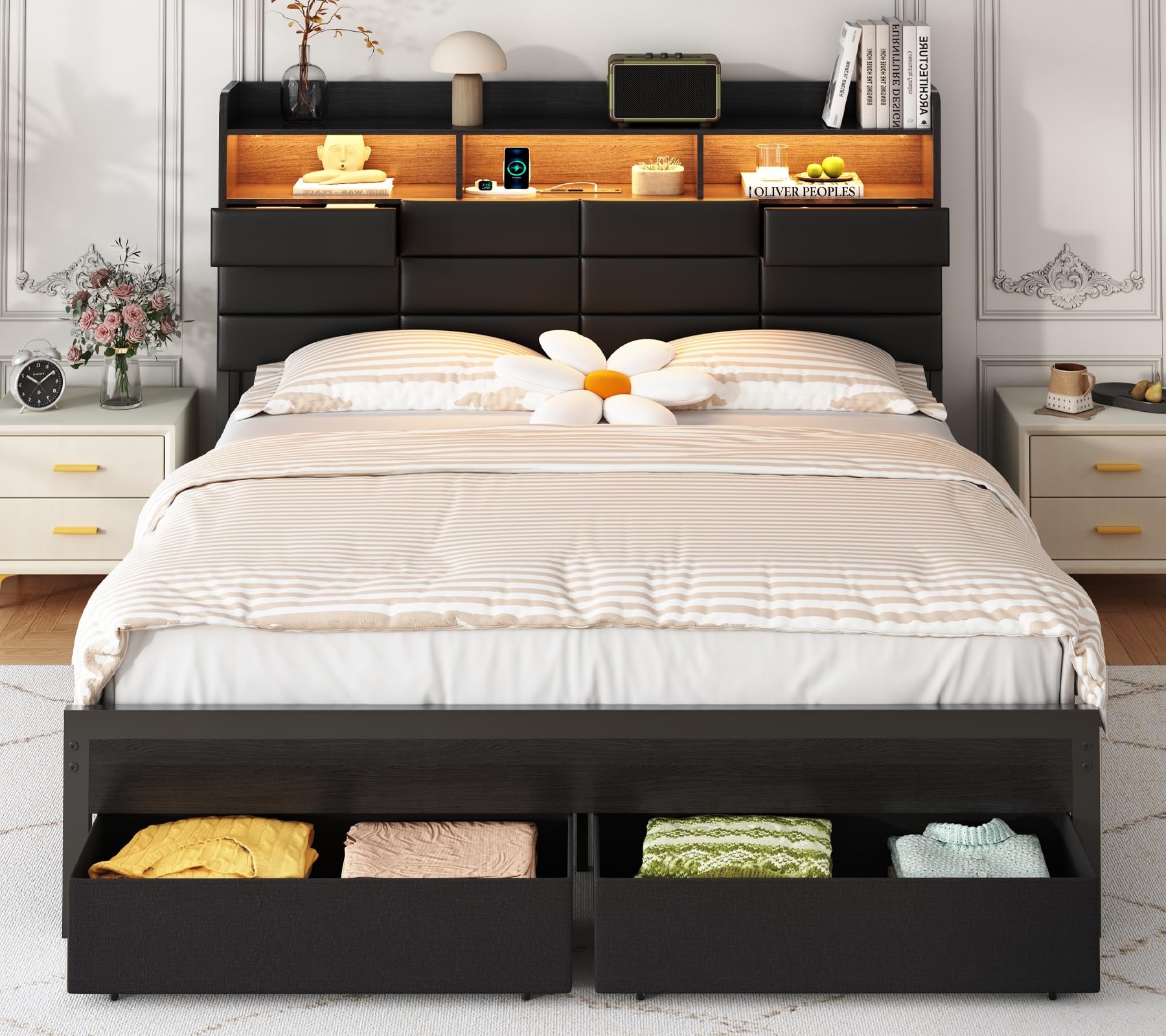 King Size Bed Frame With Storage Drawers - Rama łóżka w rozmiarze king size