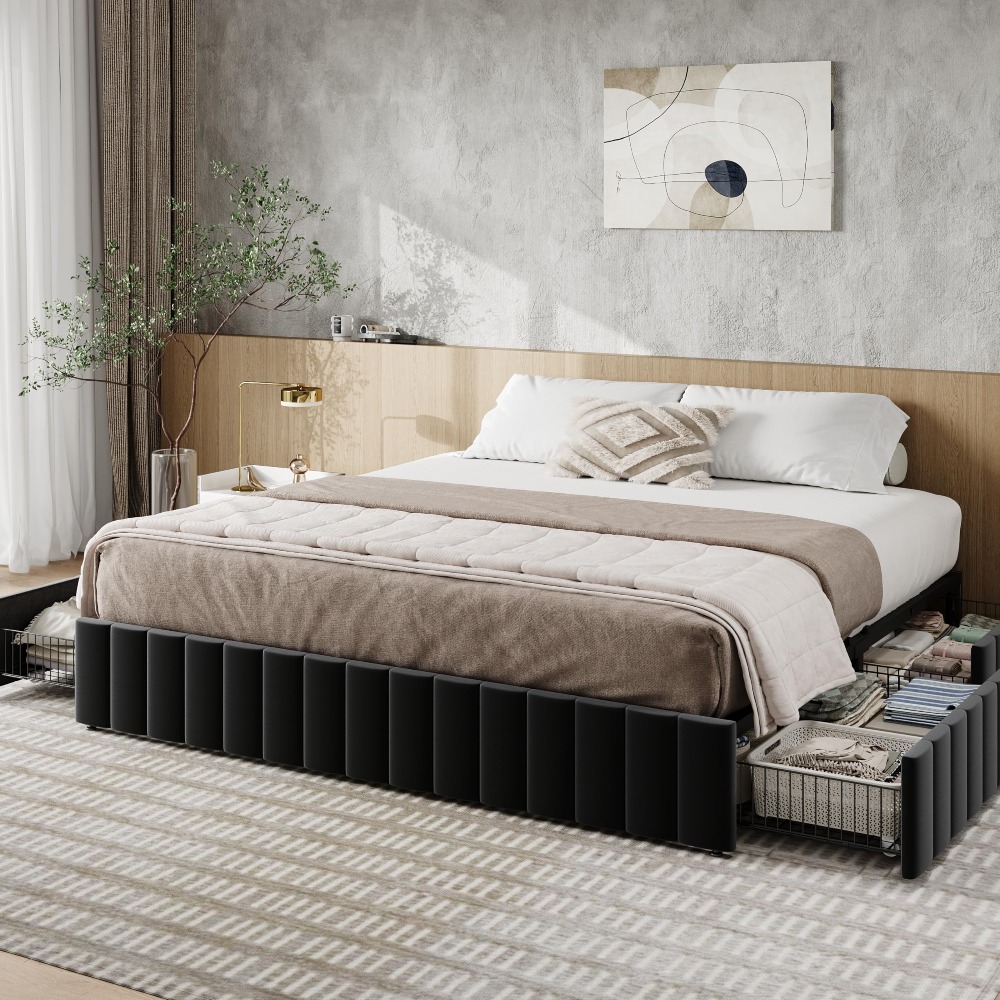 King Size Bed Frame With Storage Drawers - Rama łóżka typu platformy w rozmiarze