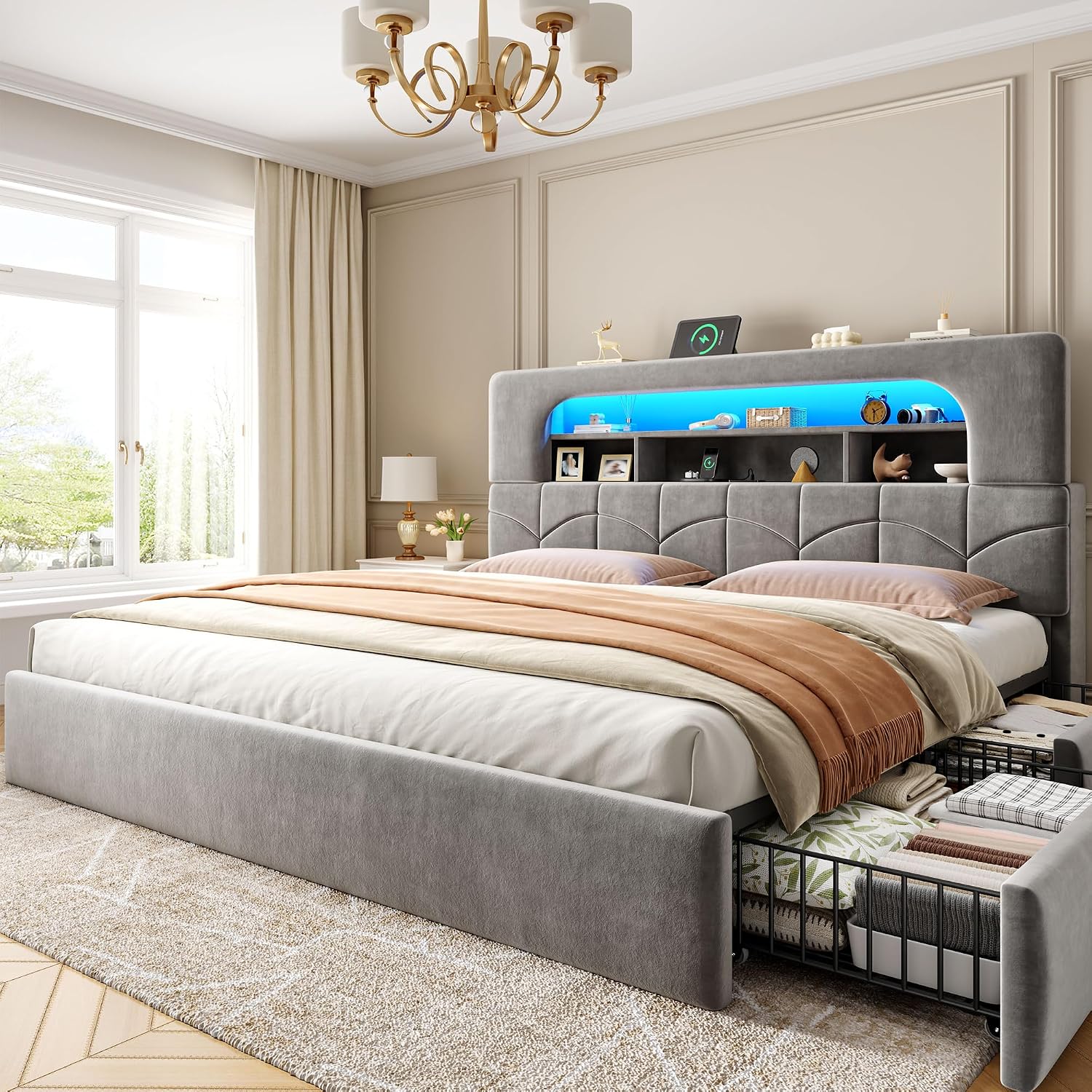 King Size Bed Frame With Storage Drawers - Rama łóżka w rozmiarze king size