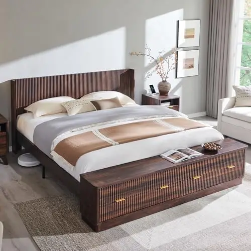 King Size Bed Frame With Storage Drawers - Rama łóżka typu king-size z karbowanym