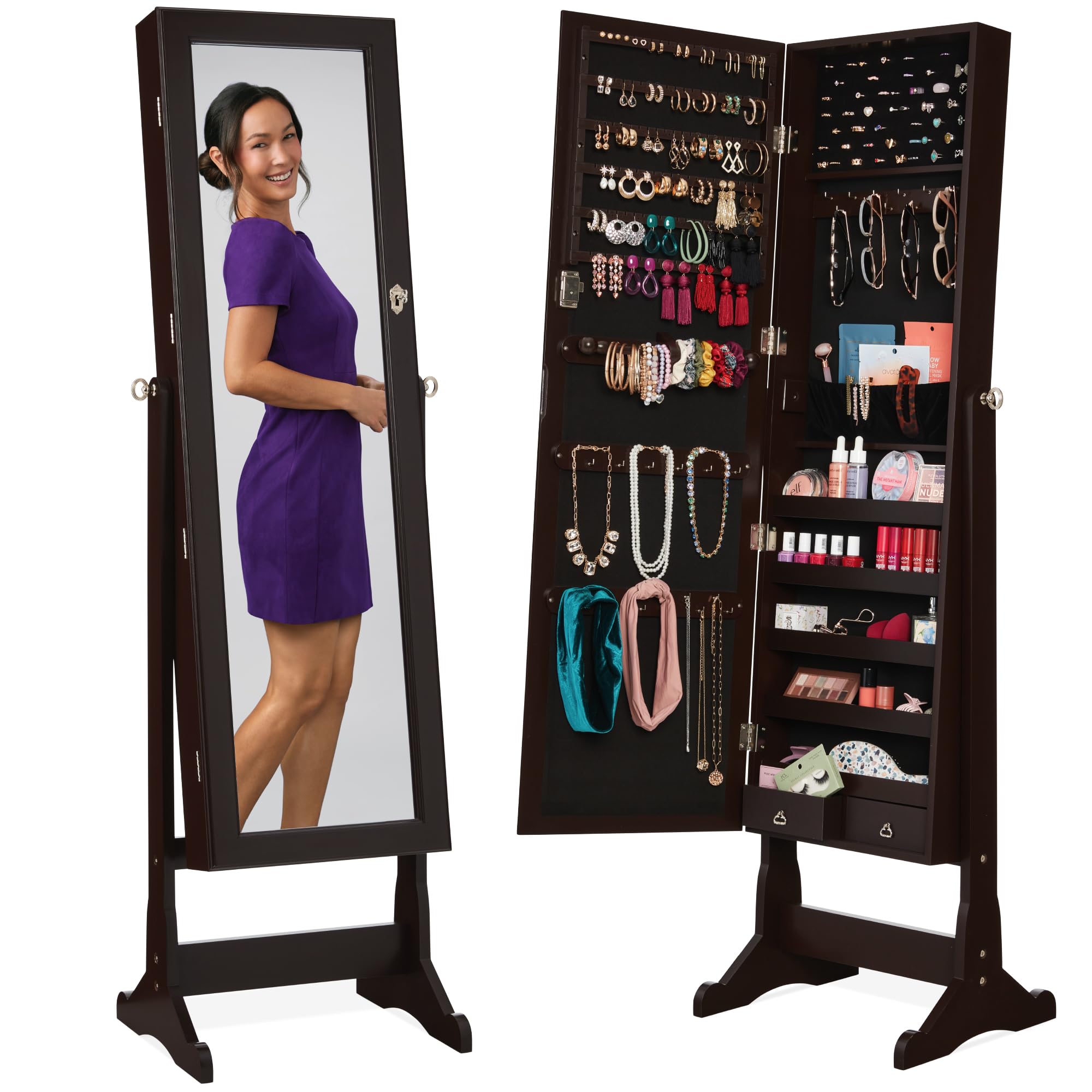 Full Length Mirror Jewelry Armoire - Samodzielna szafka na biżuterię, duży, stojący