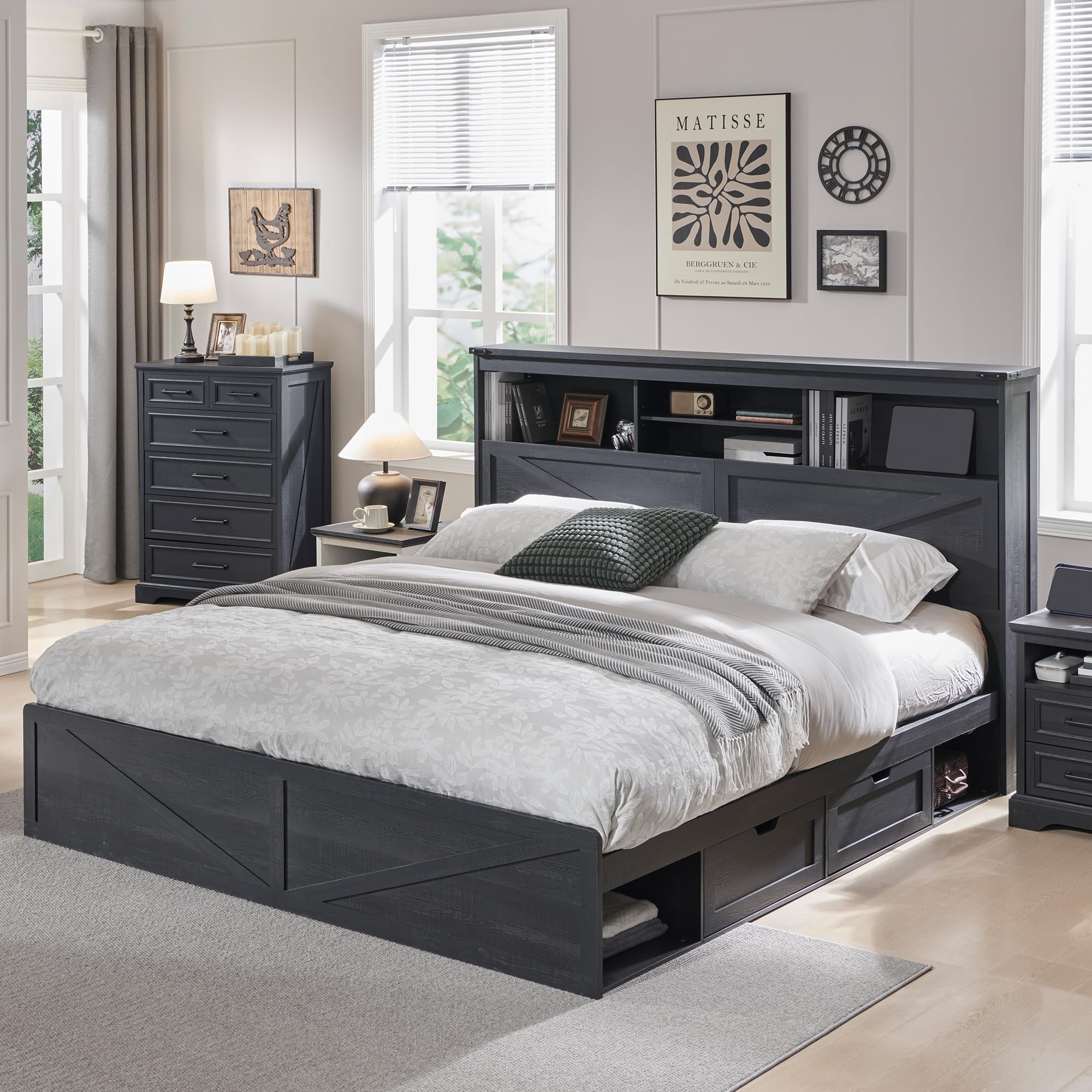 Rama łóżka w stylu rustykalnym – King Size Bed Frame With Storage Drawers recenzja i cena