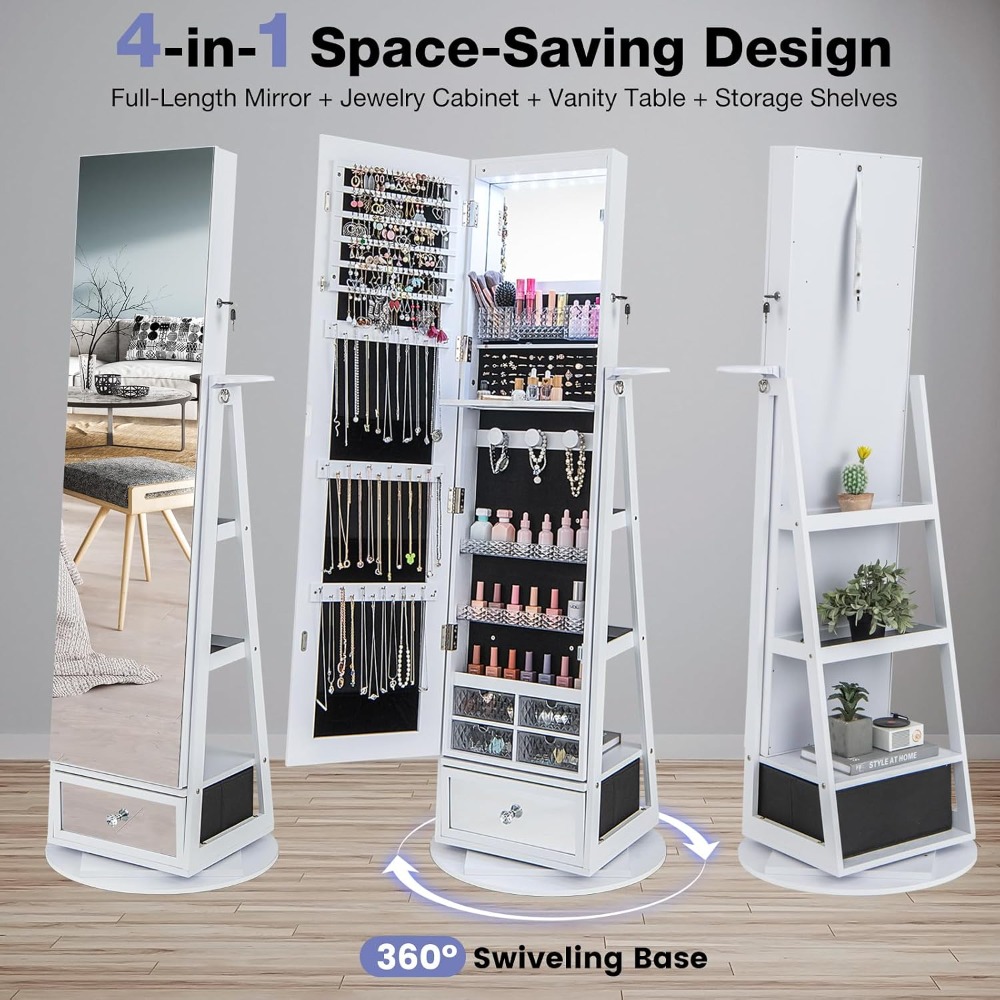 360 °   Obrotowa szafa na biżu – Full Length Mirror Jewelry Armoire recenzja i cena