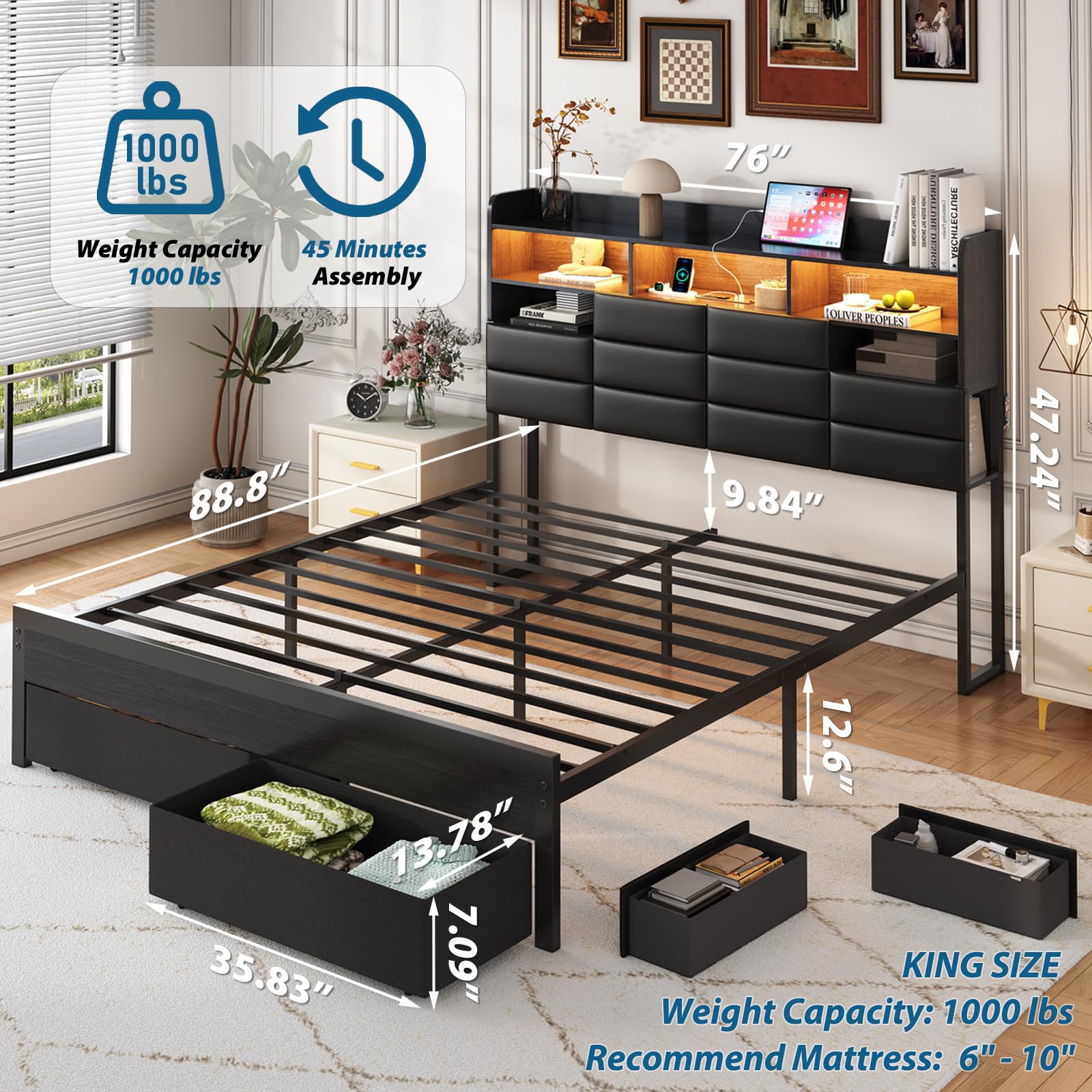 Rama łóżka w rozmiarze king si – King Size Bed Frame With Storage Drawers recenzja i cena