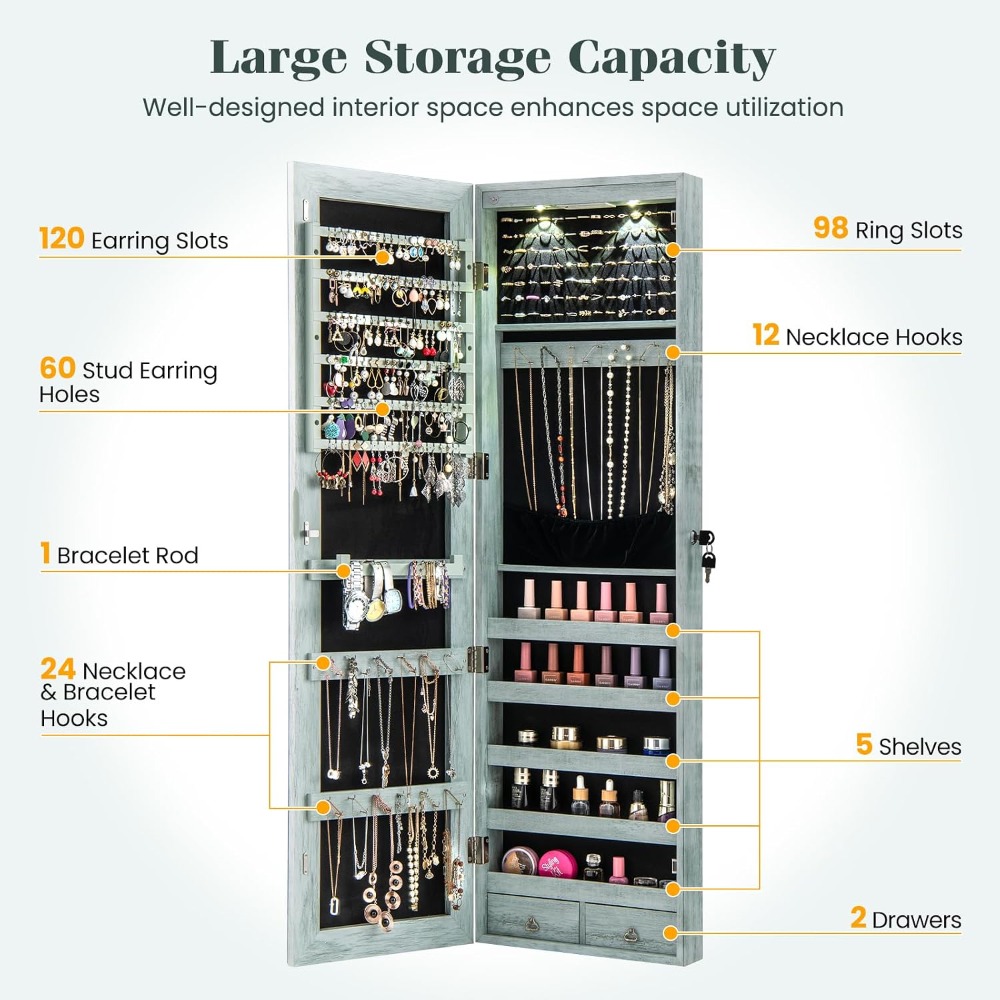 Szafa na biżuterię montowana n – Full Length Mirror Jewelry Armoire recenzja i cena