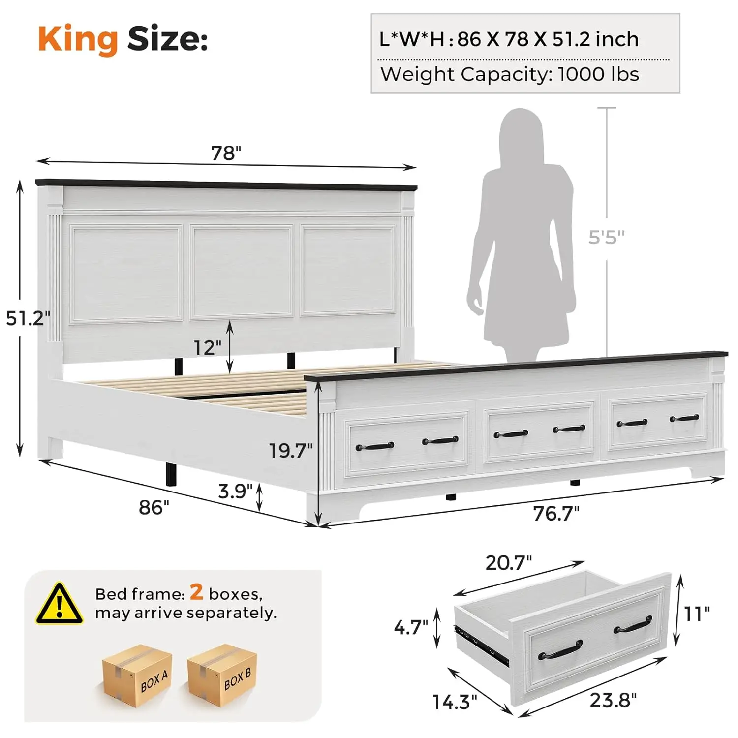 Rama łóżka w stylu rustykalnym – King Size Bed Frame With Storage Drawers recenzja i cena