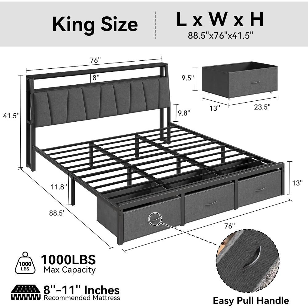 Rama łóżka typu King Size z za – King Size Bed Frame With Storage Drawers recenzja i cena