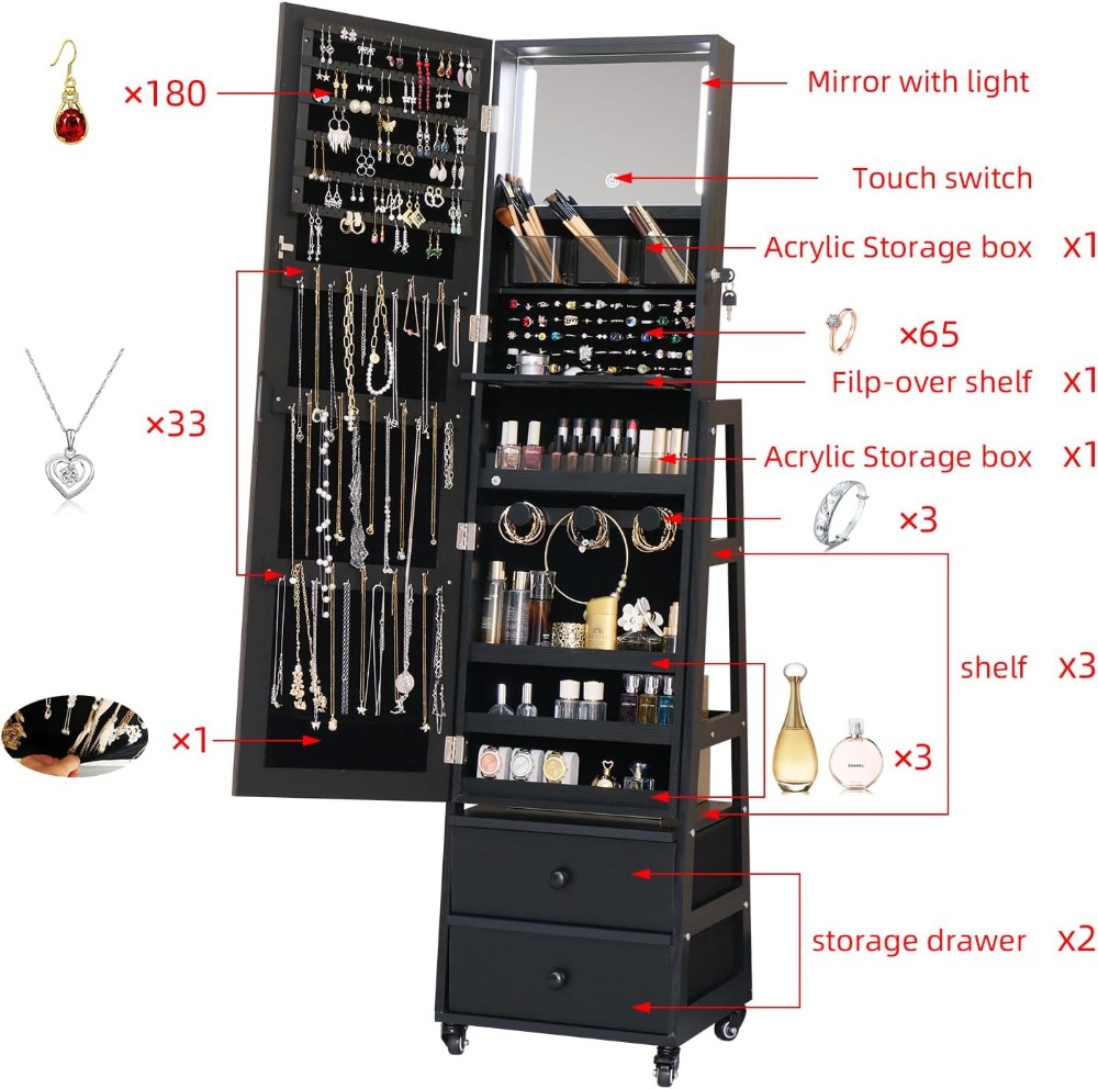 Zamykana na klucz stojąca szaf – Full Length Mirror Jewelry Armoire recenzja i cena