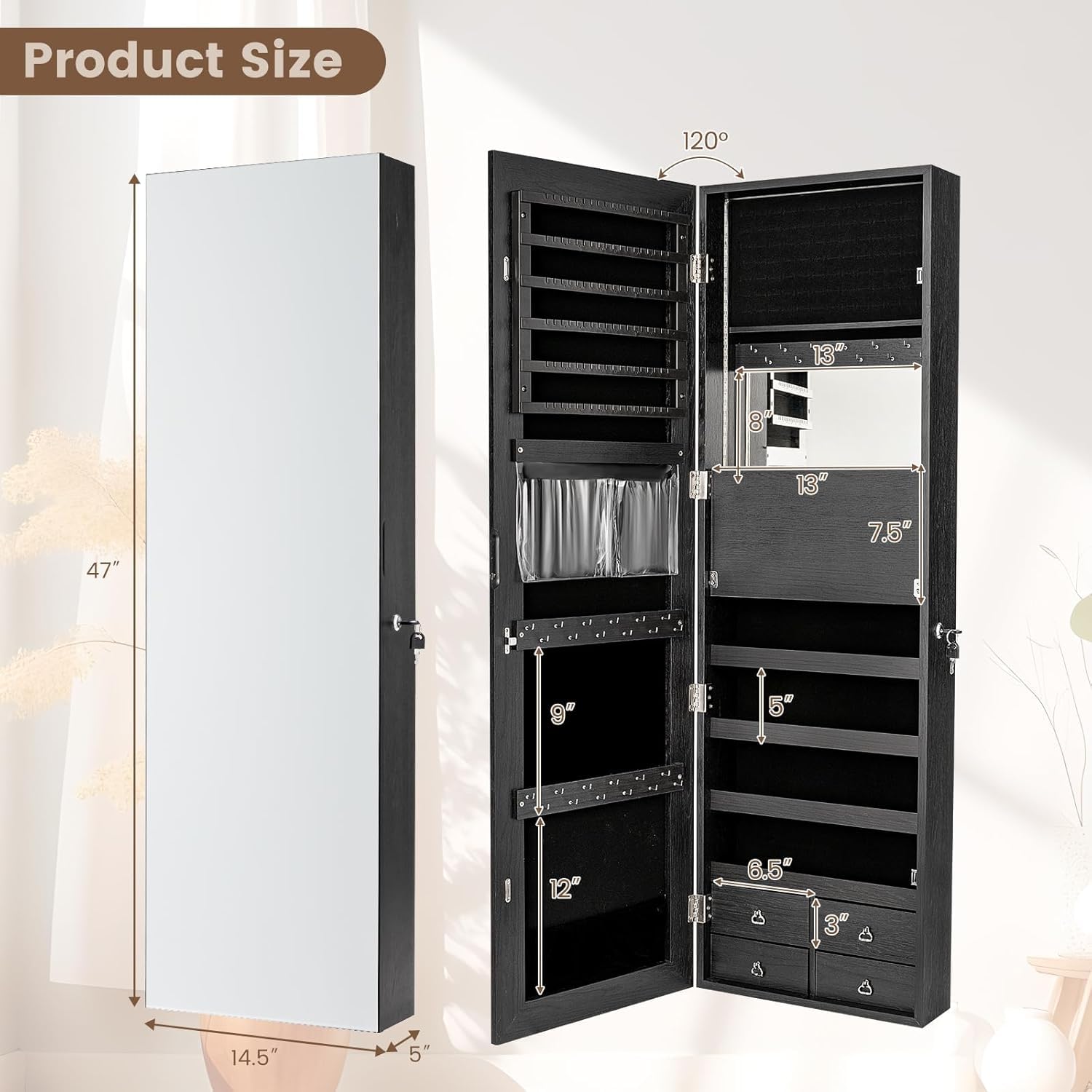 47-calowa szafka na biżuterię  – Full Length Mirror Jewelry Armoire recenzja i cena