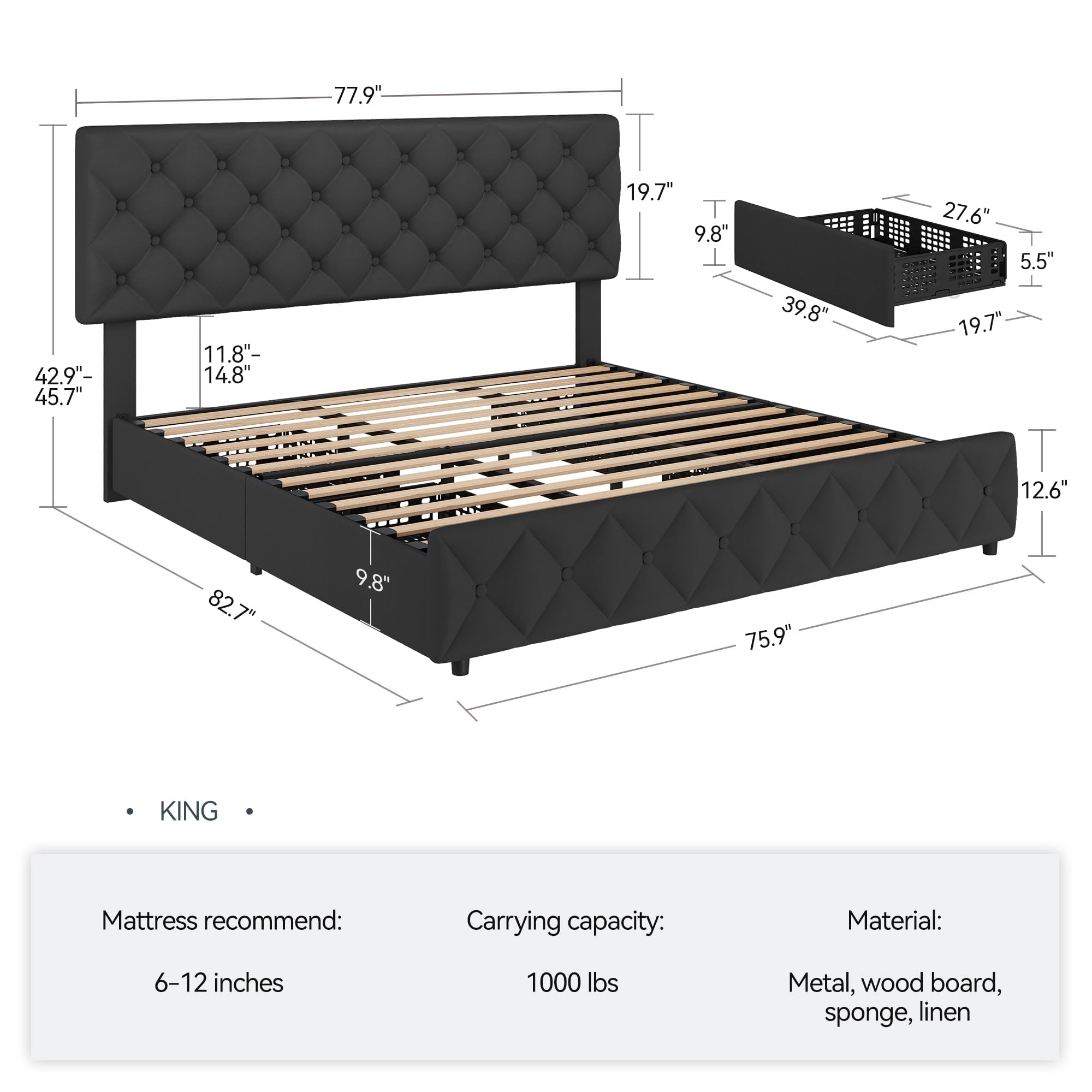 Rama łóżka w rozmiarze king si – King Size Bed Frame With Storage Drawers recenzja i cena