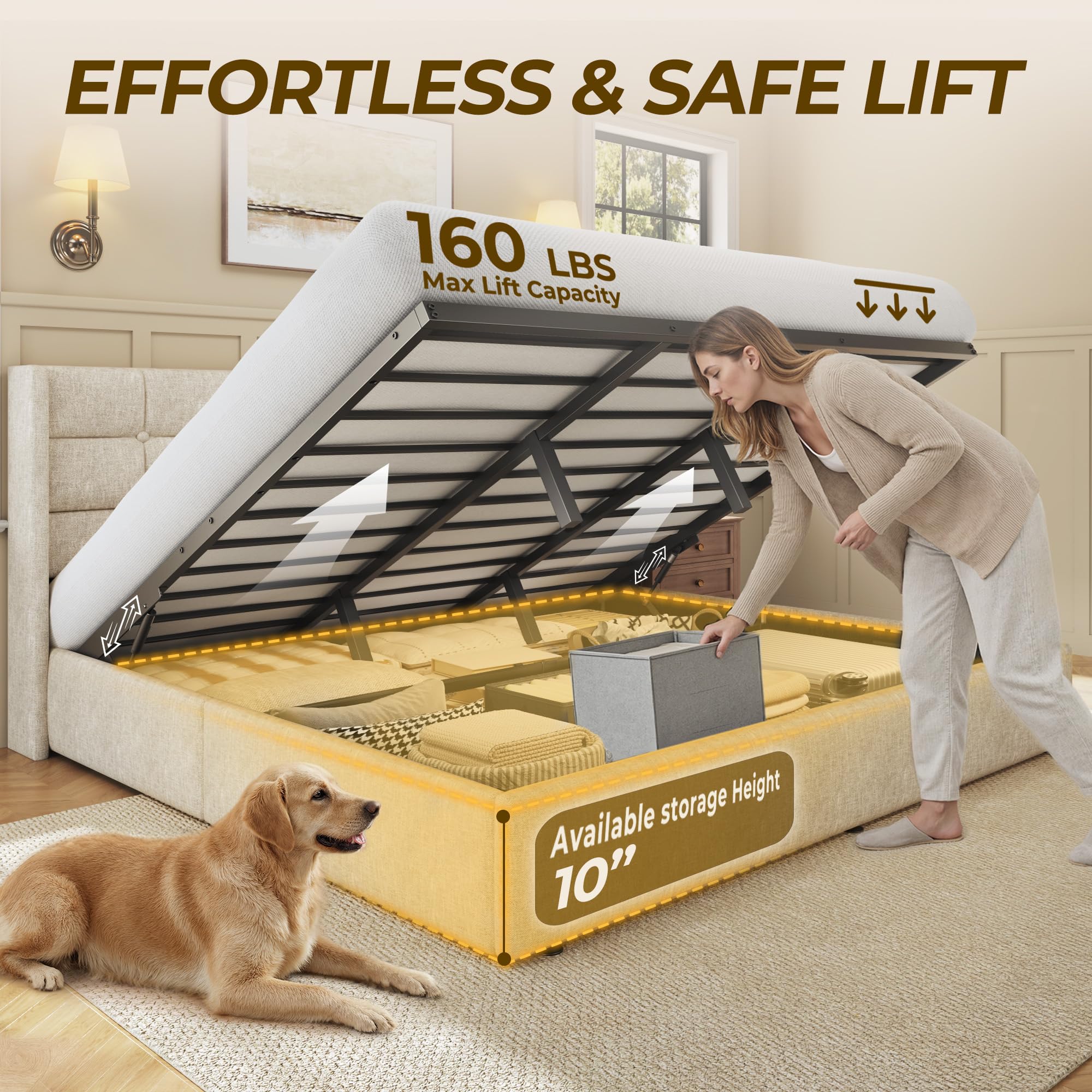 Łóżko z podłokietnikami i funk – Gas Lift Storage Bed Hydraulic recenzja i cena